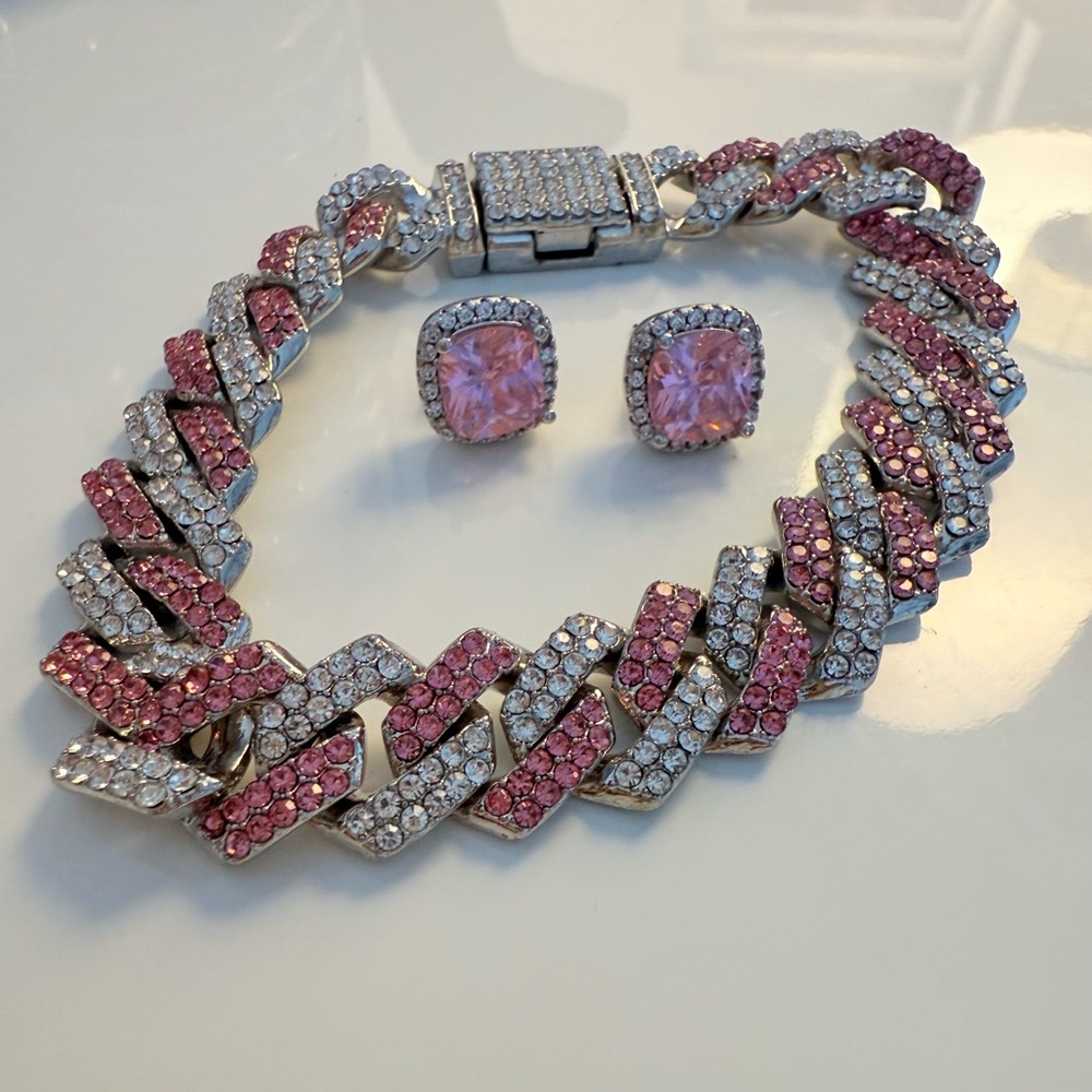 Elegant Pink and Silver Jewelry Set